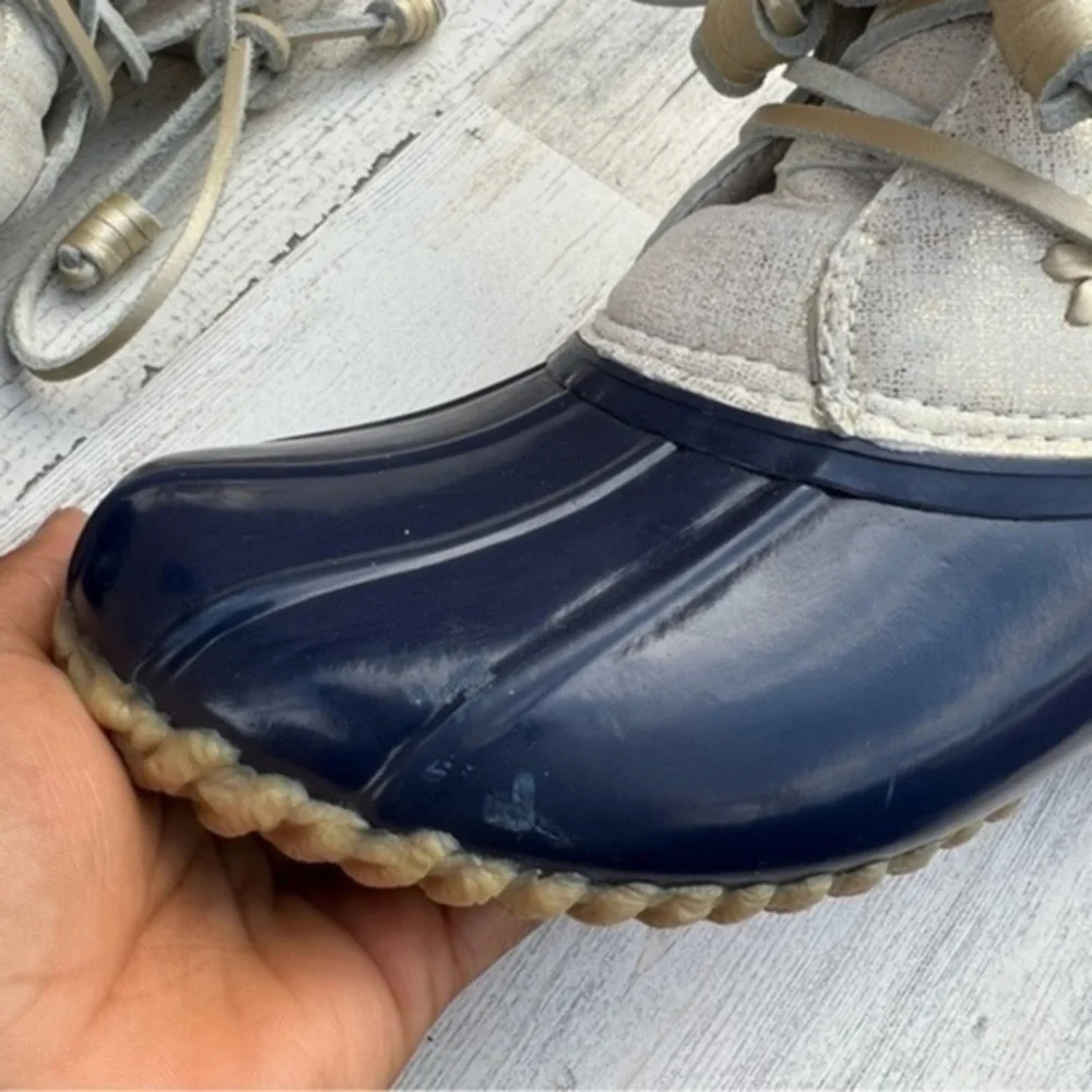 Jack Rogers‎ Boots Size 7 Womens Chloe Duck Outdoor Rain Gold Shimmer Blue